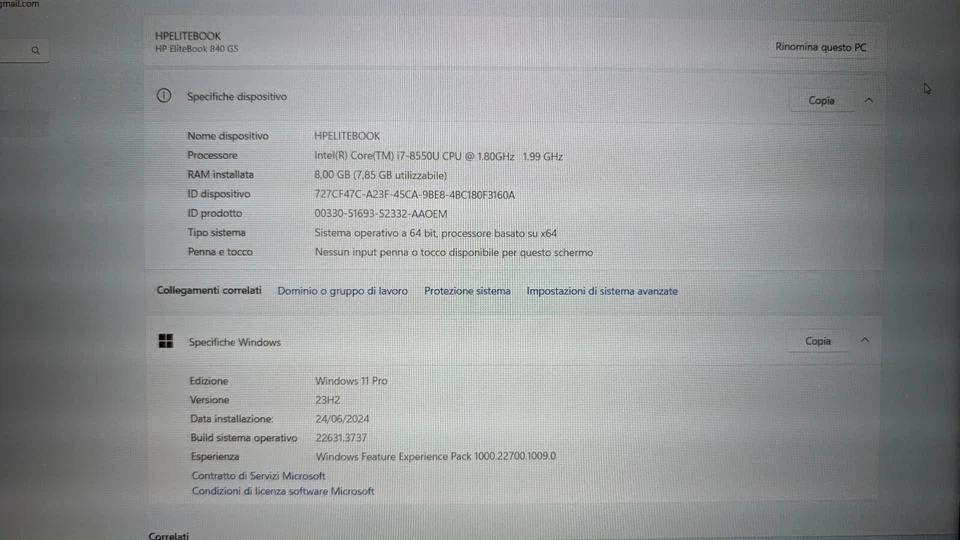 HP EliteBook 840 G5 14" FHD, i7-8550U, 256 GB SSD Nvme, 8 GB, Windows 11 Pro  - Immagine 4 di 4