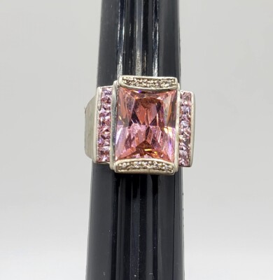 Vtg Ring Sz Large Pink Cubic Zirconia CZ Glam Statement