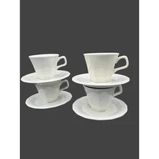 4 Homer Laughlin Colonial White Flat Cups and saucers Vintage Discontinued Piece