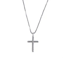 Small Plain & Simple Cross Pendant 18" Necklace in SOLID 925 Sterling Silver I88