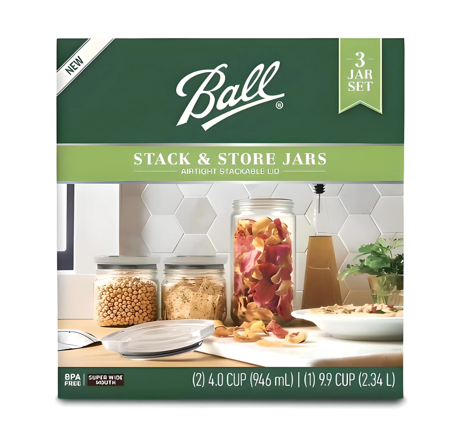 Ball Glass Storage Latch Jars 3-Pack Airtight Seal Lids Stackable Kitchen Pantry