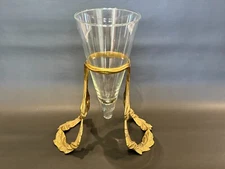 1990 Empergne Floating Glass Vase w/Ornate Gold Leaf Stand by Bombay, 12 1/4" T