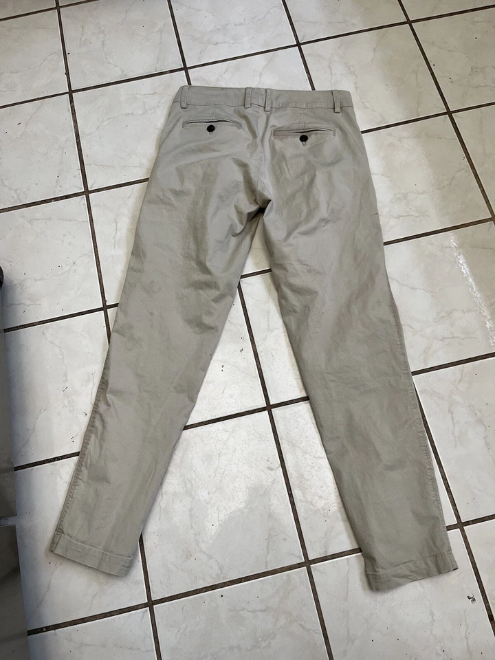 Pantalones chinos VINCE caqui beige sarga de algodón tiro bajo frente plano pierna ajustada talla 2 Foto 4 de 4