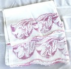 Pair of Vintage Hand Embroidered Pillowcases with Pink Flowers Tulips 20" x 28" — photo 5