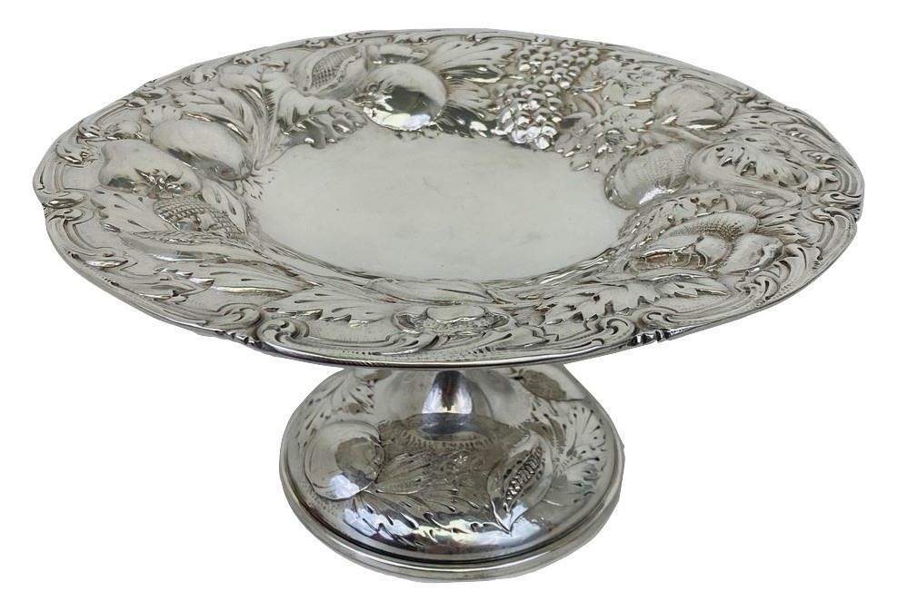 Art Nouveau Repousse Sterling Silver Fruit Footed Bowl Dish Tazza - Unger Bros?