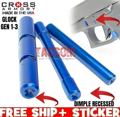 Cross Armory for Glok Gen 1 2 3 BLUE Recessed DIMPLE Pins Trigger Housing