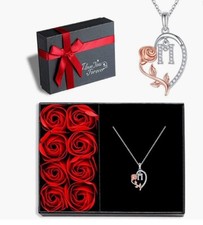 Rose Heart Initial "M" Necklaces Gifts for Women Teen Girls, Rose Heart Letter