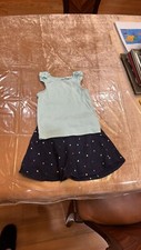 Girls Blue Sleeveless Top And Heart Patterned Skirt, Size 4, Minimal Wear