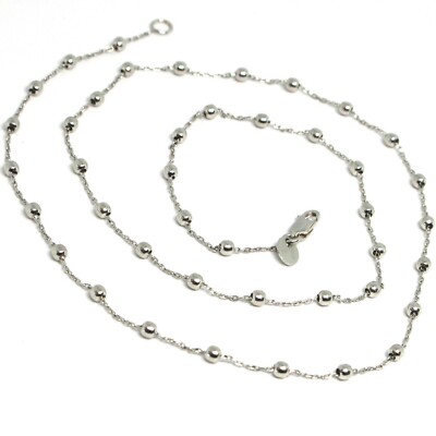 18K WHITE GOLD MINI BALLS CHAIN 2 MM, 17.7'' SPHERE ALTERNATE OVAL ROLO LINK