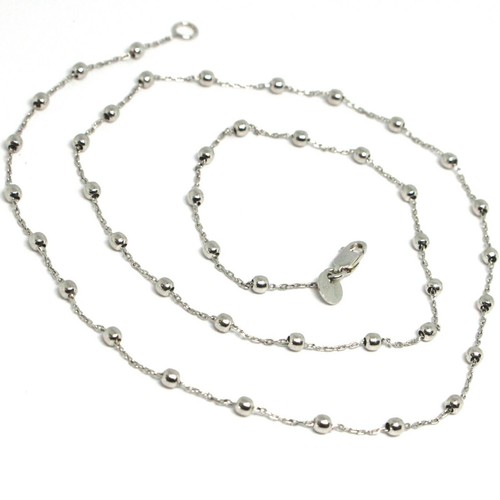 18K WHITE GOLD MINI BALLS CHAIN 2 MM, 18 INCHES SPHERE ALTERNATE OVAL