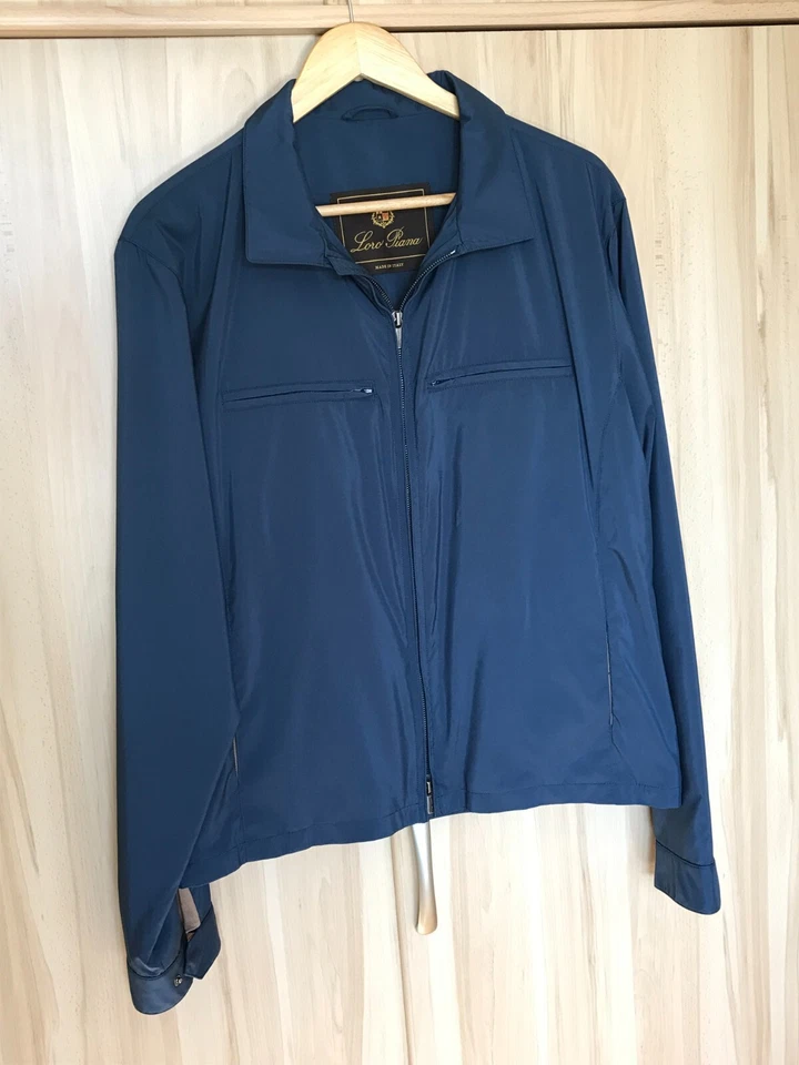 Men's Loro Piana Blue Technical-Fabric Collared Harrington Jacket Size L - Image 2 of 4
