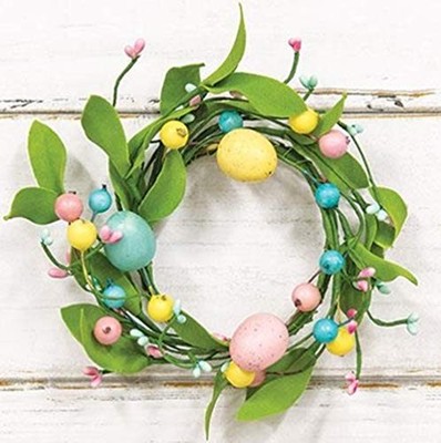 Easter Eggs Pip Berries Herb Leaf Candle Ring 6in with 3.5in Center Decor