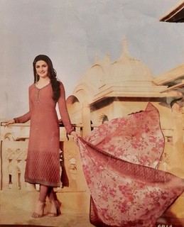New Ladies Peach/Orange 3 Piece Embroidered Print Unstitched Salwar/Kameez Suit