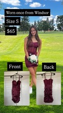 Windsor Burgundy Satin Ruched Bodycon Mini Dress Sleeveless Sweetheart Size S