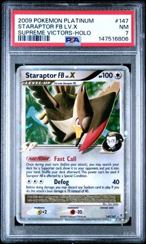 2009 POKEMON PLATINUM SUPREME VICTORS #147 STARAPTOR FB LV.X-HOLO PSA 7