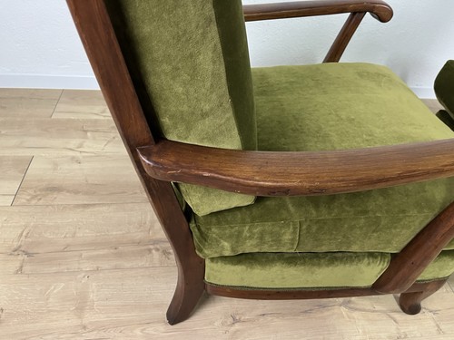 Coppia poltrone legno velluto verde Paolo Buffa anni 50’ vintage design - Picture 16 of 17