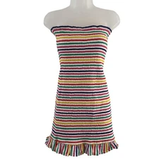 Lovers + Friends Dress Womens Medium Rainbow Stripe Strapless Smocked Ruffle