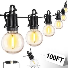 LED Outdoor String Lights,100FT Outdoor Lights Patio W/ 32 Shatterproof Bulbs