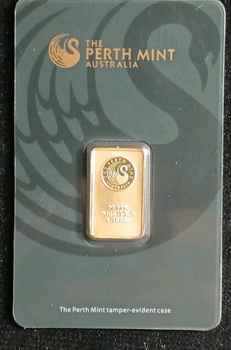 Perth Mint 5g Gold Bar 99.99% Pure in Sealed CertiCard with Serial