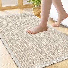 Waffle Bath Mat 24x16 Inch Extra Soft Absorbent Bathroom Rug Cream Non Slip