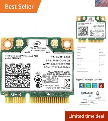 AC7260 Mini PCI-E Wireless Network Adapter - High-Speed Bluetooth 4.0, 433Mbps
