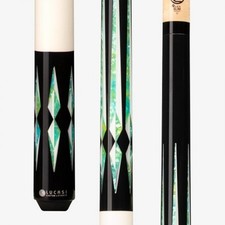 Lucasi LZC48 Pool Cue   Black  White with Green Abalone Inlays Zero Flexpoint