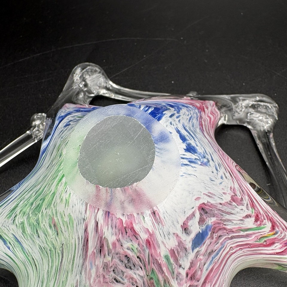 Hand Blown Blue Green Pink Clear Art Glass 9” Bowl Murano Style ...