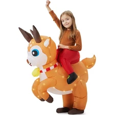 Inflatable Reindeer Costume Kids Funny Christmas Blow up Riding on Costumes w...