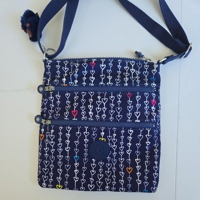 Kipling Haillie Crossbody Threaded Hearts Navy Gorilla Cloche Rainbow Zip