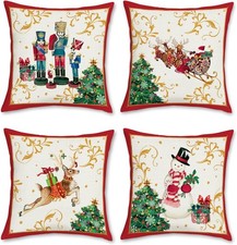 Bonhause Christmas Reindeer Throw Pillow Covers 18 x 18 Inch Nutcracker Santa Cl