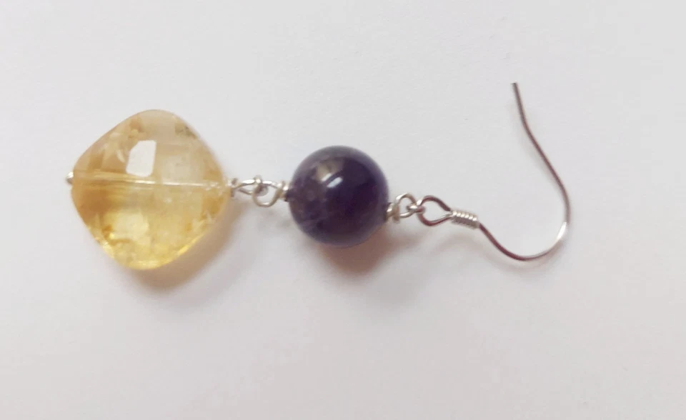 Orecchini in argento 925 con ametista naturale da 8 e citrino naturale a rombo - Immagine 4 di 4
