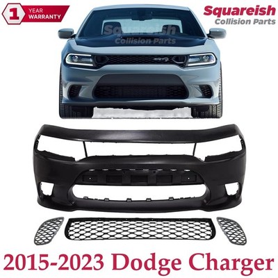 NEW Front Bumper Primed + Lower Grille + Covers For 2015-2023 Dodge Charger