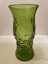 Vintage E. O.  Brody Co. Cleveland Ohio Green Crinkle Glass Vase 9.5" Tall