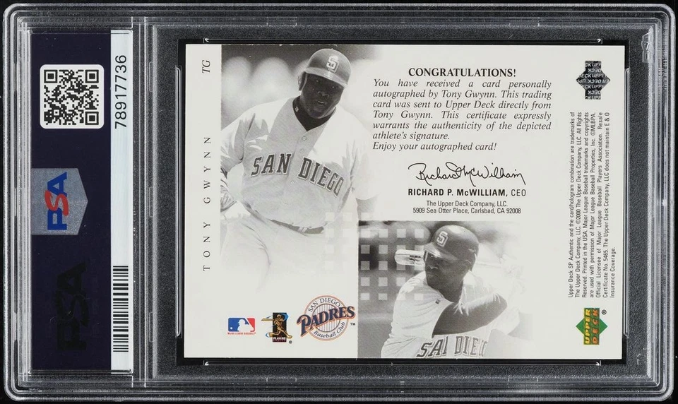 Tony Gwynn 2000 SP Authentic #TG Chirography Autograph Padres PSA 7 / 9 Auto - Image 2 of 2