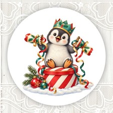 Festive Christmas Penguin Stickers Round Matte Labels Seals