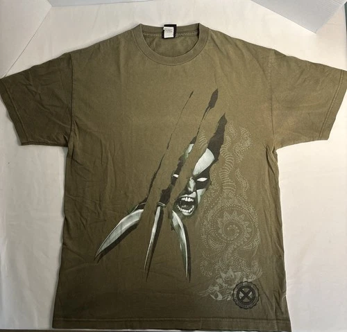 VTG Marvel Mad Engine X-Men Wolverine Claws Olive Green T-Shirt- Size L