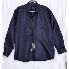 Nine West Men's Classic Fit Navy Solid Sateen Dress Shirt M 15-15.5 34-35