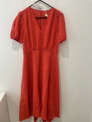 DERHY Regate Tee Kleid Midi Größe S 8-10 vorne geknöpft rot V-Ausschnitt UVP 95£