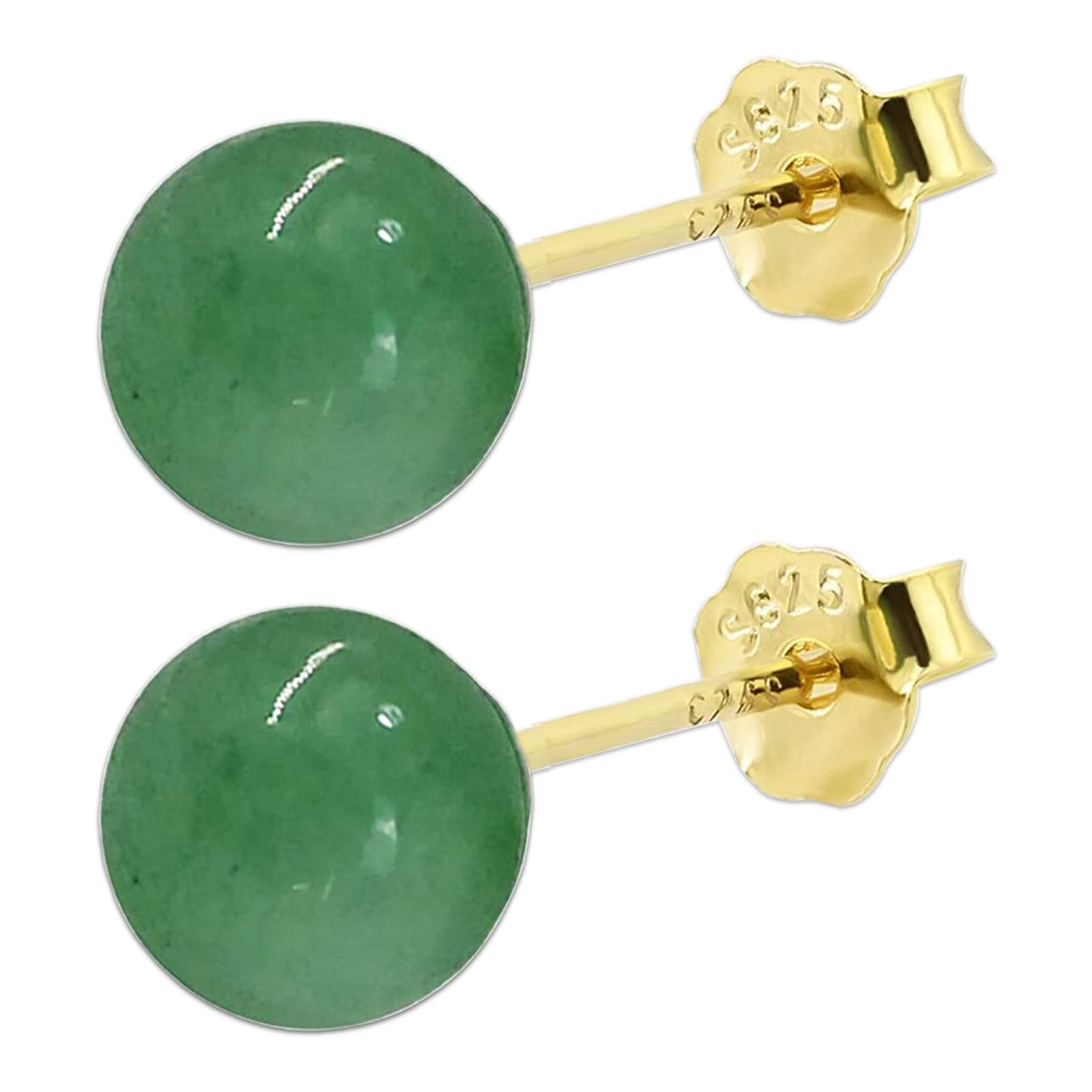 Jade Stud Earrings for Women and Men in 18K Gold Plated Sterling Silver-image