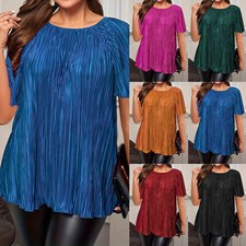 Übergröße Damen Plissiert T-Shirt Kurzarm ...