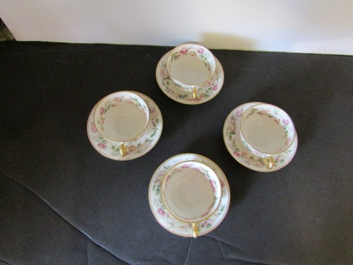 4 Vtg Haviland Limoges Pink Roses Demitasse Chocolate Cups & Saucers FRANCE - Picture 6 of 11