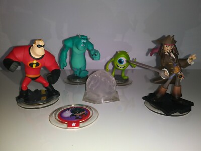 Disney Infinity Original Jack Sparrow,Sully,Mike,Mr. Incredible,Crystal Playset.