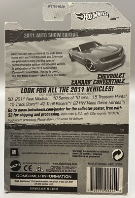 Hot Wheels Chevrolet Camaro Convertible 2011 Auto Show Edition