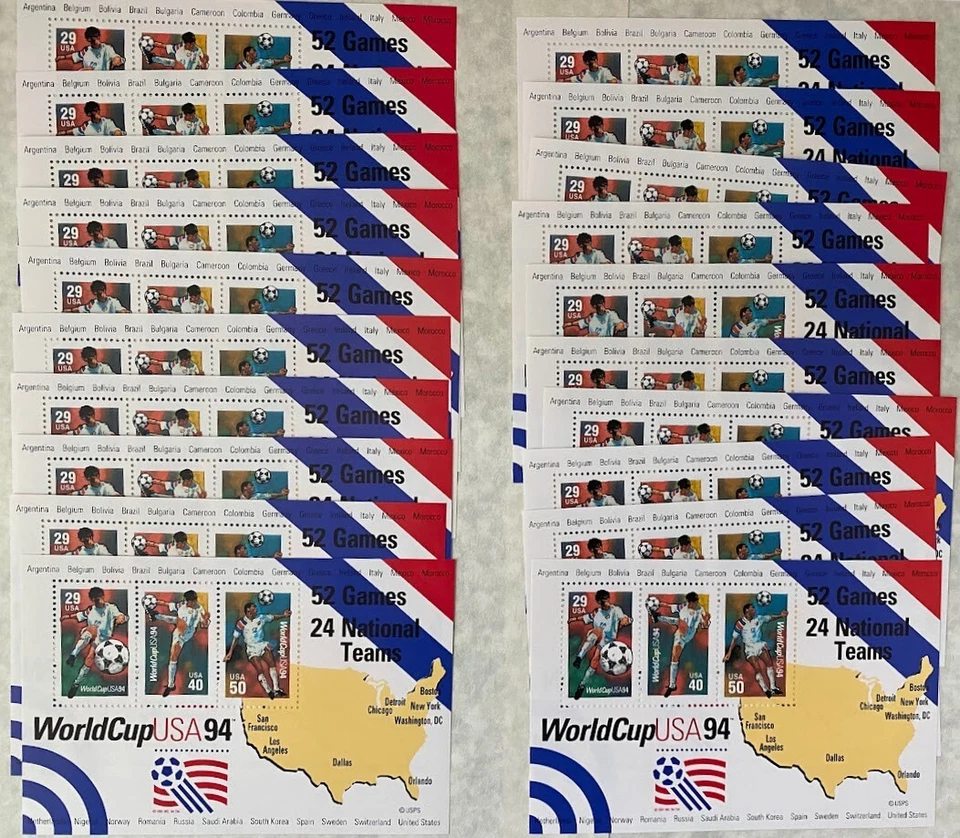 474 estampillas de la Copa Mundial de Fútbol Mundial de Estados Unidos, México, Europa, África, Asia Foto 2 de 4