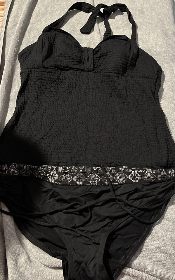 Croft And Barrow Black Halter Tankini Bathing Top Size 14 Free Bottom XL - Изображение 2 из 4