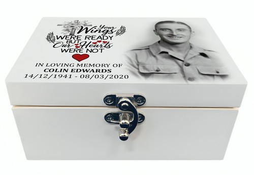 Weiße Urne, Holzsarg, Personalisierte Urne, Urne für Asche, Speicherbox. - Bild 2 von 18