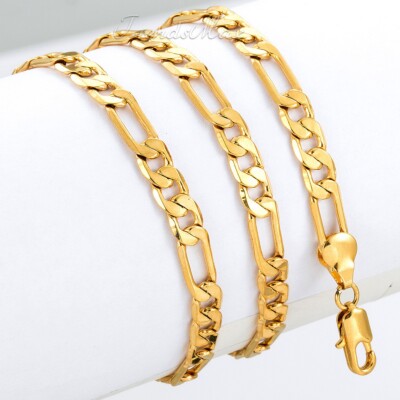 10K Yellow Gold 4.8mm Men's Pave Figaro Necklace