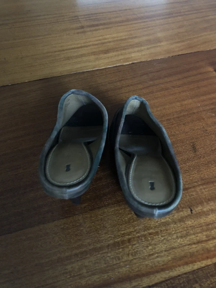 SCHULER SONS PEEP TOE PLATFORM MULES SLIDES Brown LEATHER sz 10 B Shoes - Imagem 3 de 4