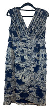 Adrianna Papell Multicolor Tiered Sheath Dress, Women's Size 10 Blue White E6