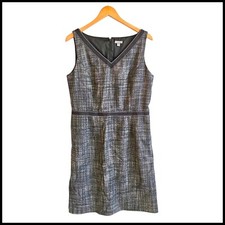 Ann Taylor Wool Dress Sleeveless V-Neck Career Office Party Black Size 14